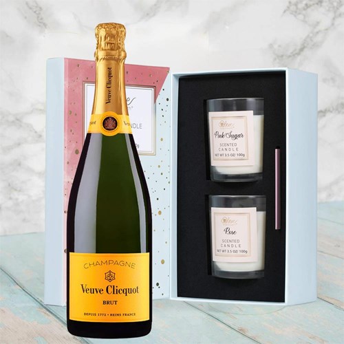 Veuve Clicquot Brut Yellow Label Champagne 75cl With Love Body & Earth 2 Scented Candle Gift Box